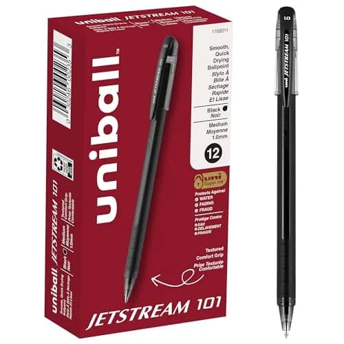 Uni-Ball Jetstream 101 Ballpoint Pens, Medium Point (1.0mm), Black, 12 Pack | Smooth Hybrid Ink, Smudge-Resistant thumbnail 1