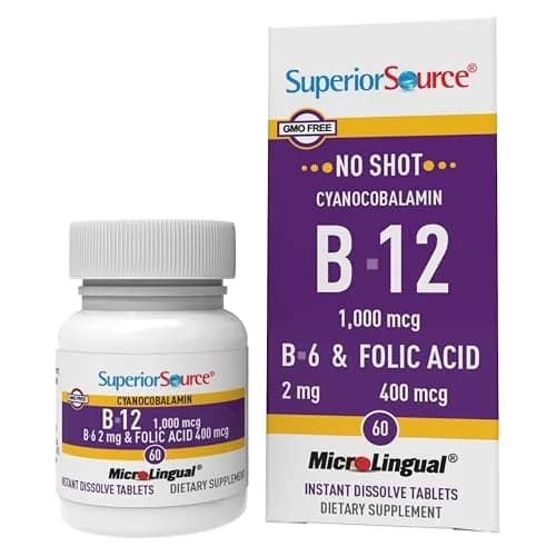 Superior Source No Shot B-12 1000 mcg, B-6, Folic Acid 400 mcg | Sublingual Vitamin B Complex Support thumbnail 1