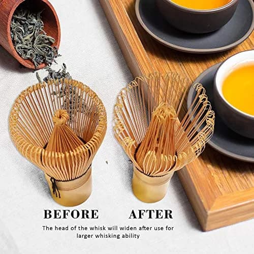 BambooMN Matcha Whisk Set - Golden Chasen (Tea Whisk), Chashaku (Hooked Bamboo Scoop), Deep Scoop, Tea Spoon - 2 Sets | Traditional Japanese Tea Utensils thumbnail 5
