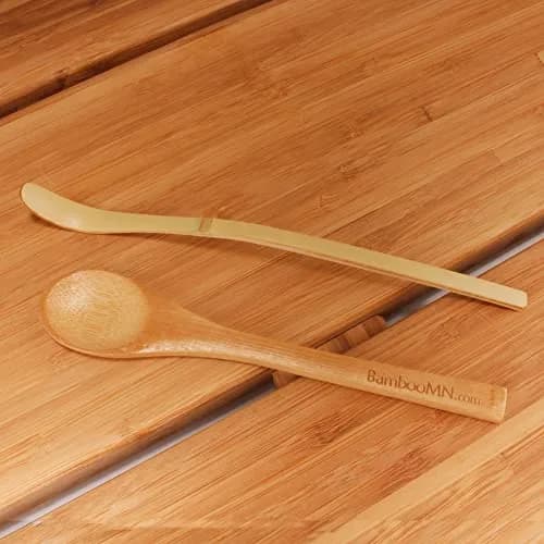 BambooMN Matcha Whisk Set - Golden Chasen (Tea Whisk), Chashaku (Hooked Bamboo Scoop), Deep Scoop, Tea Spoon - 2 Sets | Traditional Japanese Tea Utensils thumbnail 7