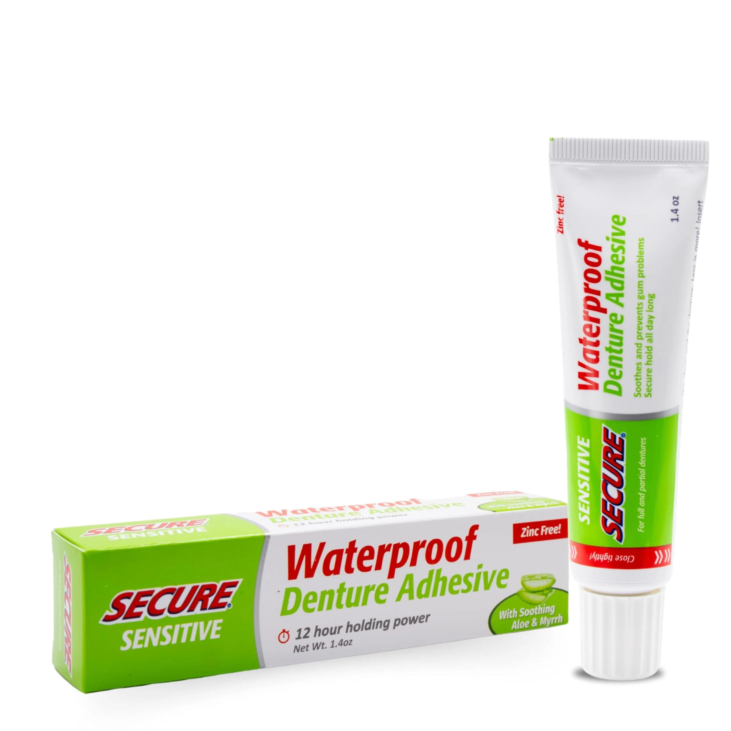 Secure Denture Adhesive Cream 11.2 oz (8 x 1.4 oz Tubes) | Waterproof Seal, Zinc-Free, Food Grade Ingredients — Sensitive