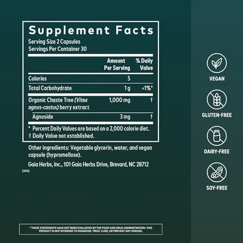 Gaia Herbs Vitex Berry Organic Chaste Tree 60 Vegan Liquid Phyto-Caps | Supports Hormone Balance & Healthy Menstrual Cycle thumbnail 2
