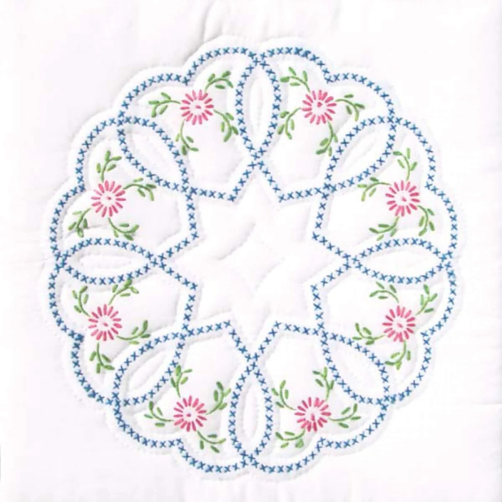 Jack Dempsey Needle Art Starburst of Hearts Quilt Blocks 6-Pack 18x18 Inch White | Stamped Embroidery Design - main product image