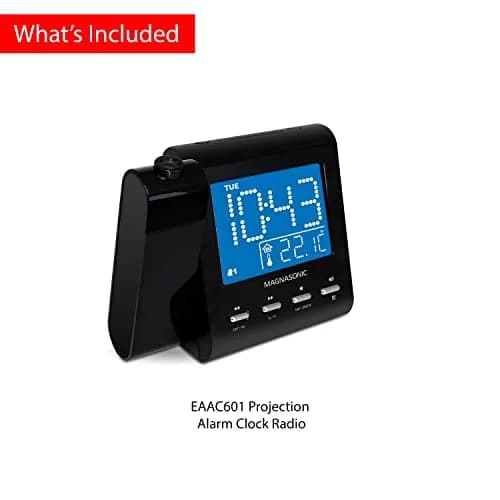 Magnasonic Black Clock with AM/FM Radio, Dual Alarm, Battery Backup, Projection & Indoor Temp | Modern Bedroom Essential thumbnail 9
