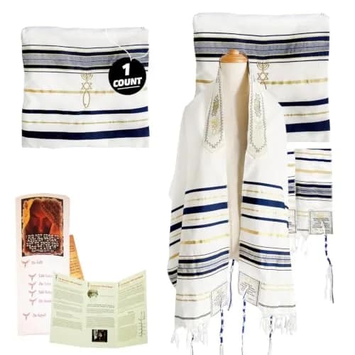 Holy Land Market Medium Dark Blue Tallit Prayer Shawl 73x33 Inches | Authentic Israeli Prayer Wrap thumbnail 9