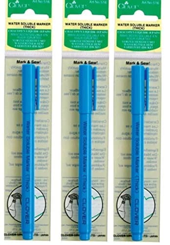 Clover Water Soluble Thick Marker Pen Set of Three | Thick Line Marking for Fabric, Water Erasable (Polypropylene Body, White, Blue, Pink) thumbnail 1