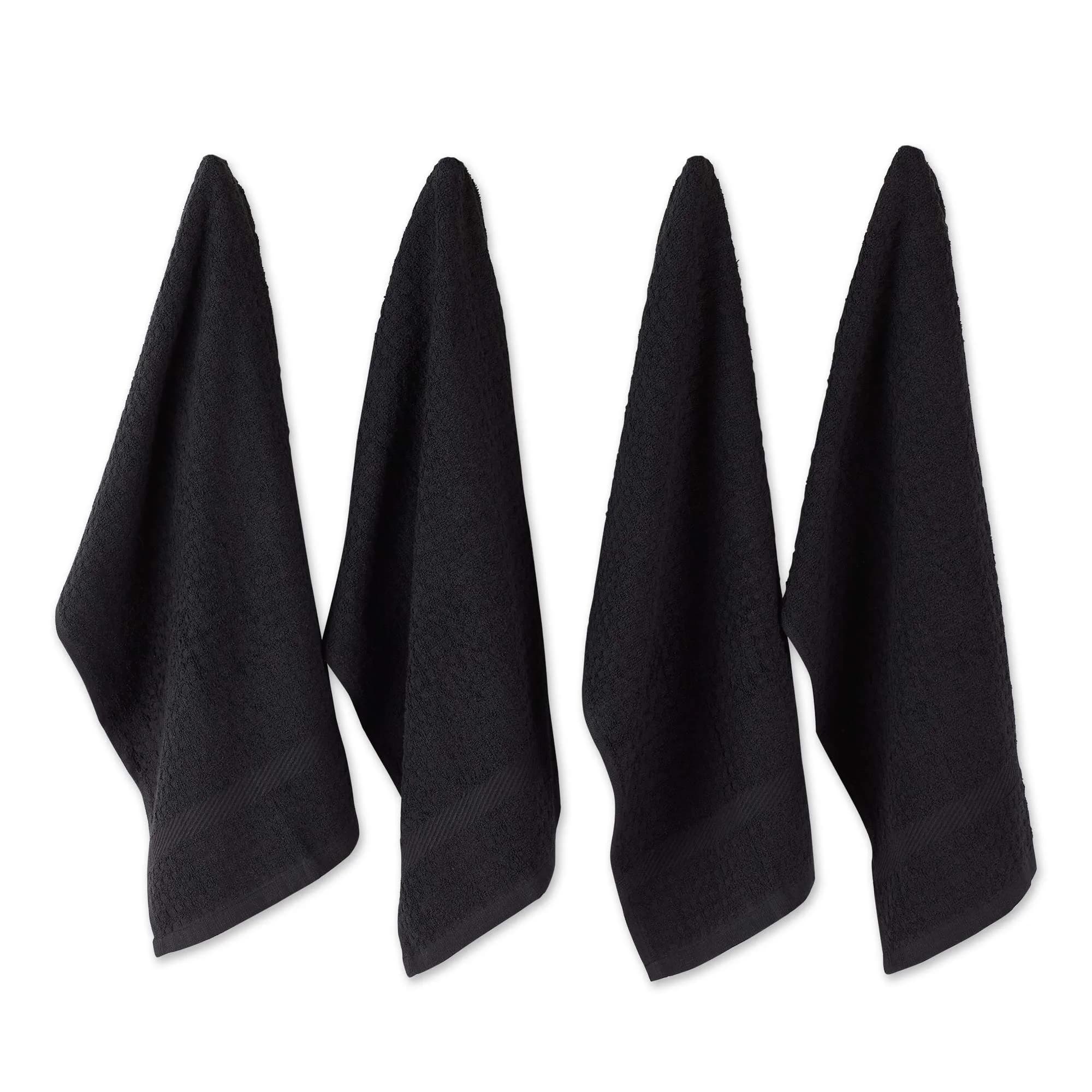 DII Basic Terry Collection Waffle Dishtowel Set, 15x26, Solid Brown | Absorbent Cotton Kitchen Towels — Solid Black