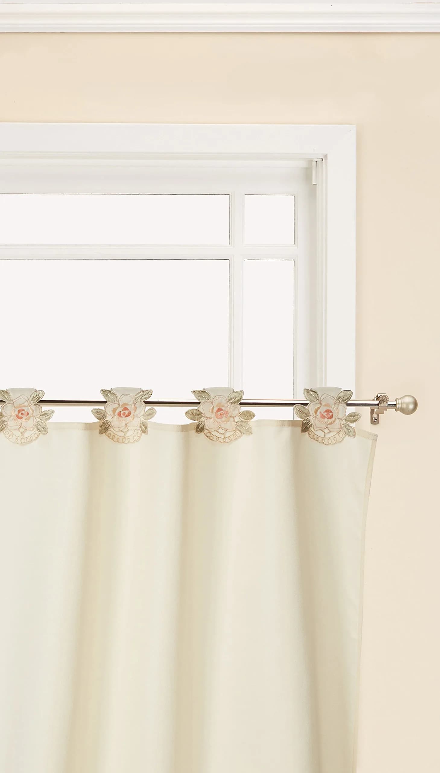Today's Curtain Capri Reverse Embroidery Tab Top Tier Curtains 55 cm (30") L x 152 cm (60") W | Light-Filtering Ecru/Peach Panels