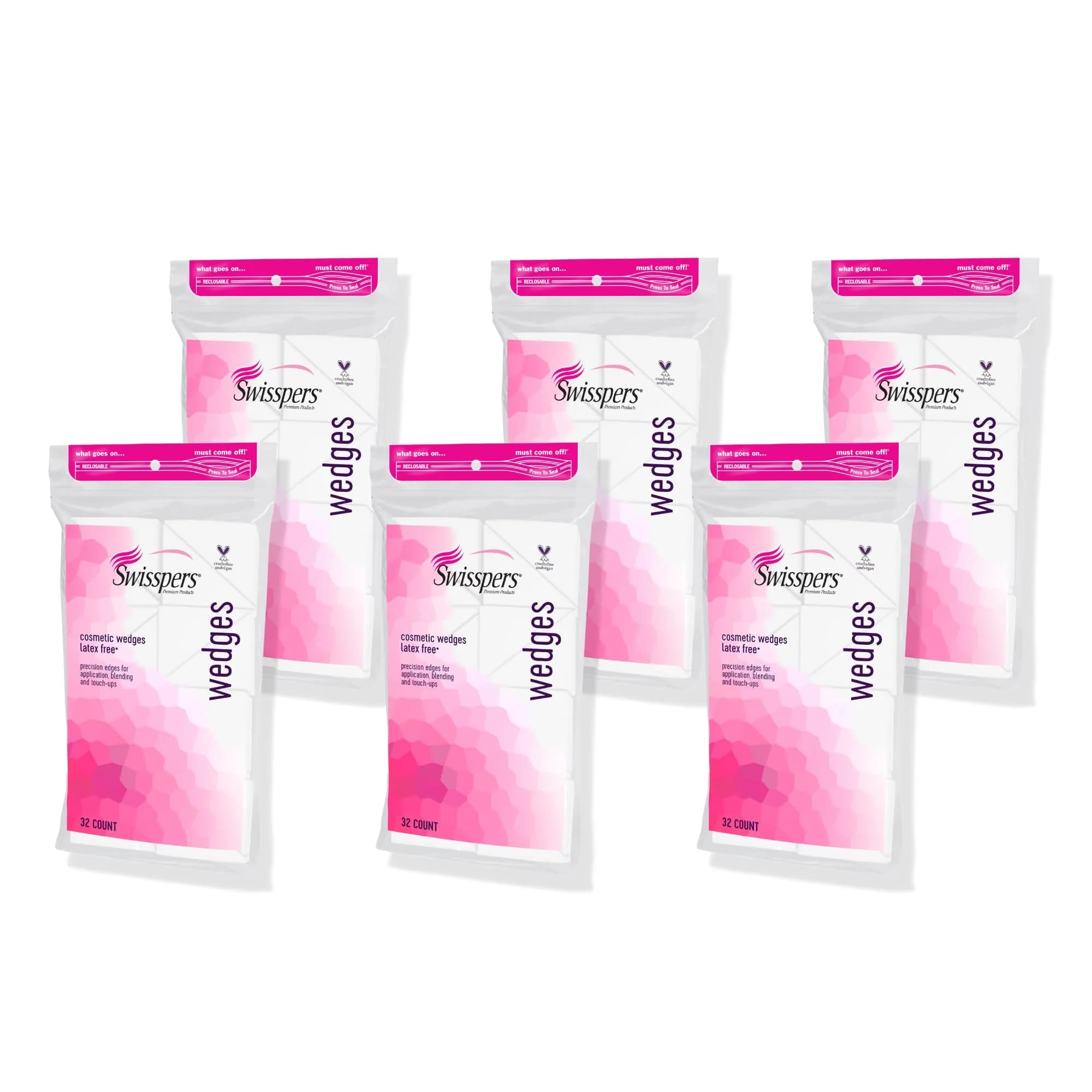 Swisspers Premium Cosmetic Wedges, Latex-Free Makeup Wedge, 192 Count (6 Packs) | Hypoallergenic & Reusable
