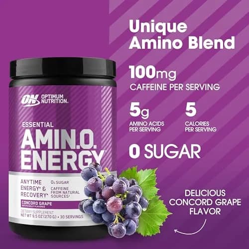 Optimum Nutrition Amino Energy Concord Grape Powder 270g (9.5 Oz) | Energy & Focus Supplement thumbnail 2