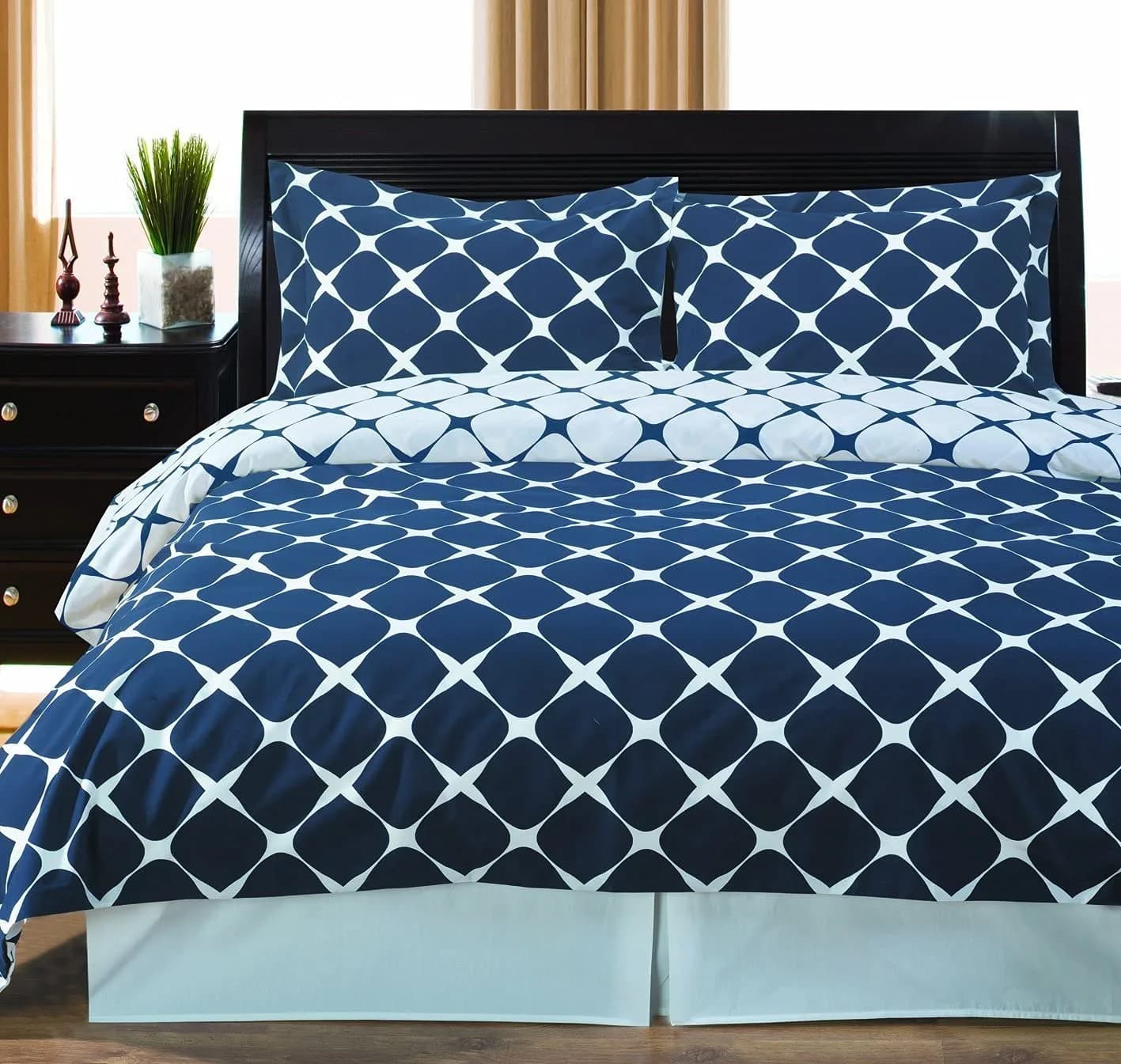 Royal Hotel Bedding Duvet Cover 3 Piece Set - 100% Cotton, King/Cal-King, Navy & White | Reversible Luxury - main product image