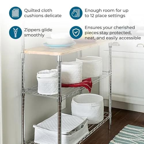 Honey-Can-Do Dinnerware Storage Containers Set, 5-Piece | Protect & Organize Fine China with Quilted Cushioned Cases thumbnail 4