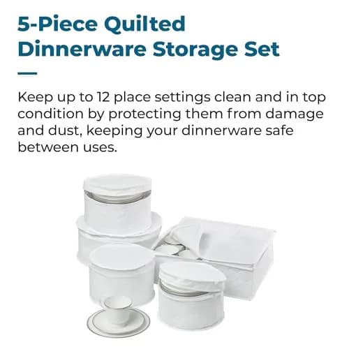 Honey-Can-Do Dinnerware Storage Containers Set, 5-Piece | Protect & Organize Fine China with Quilted Cushioned Cases thumbnail 3