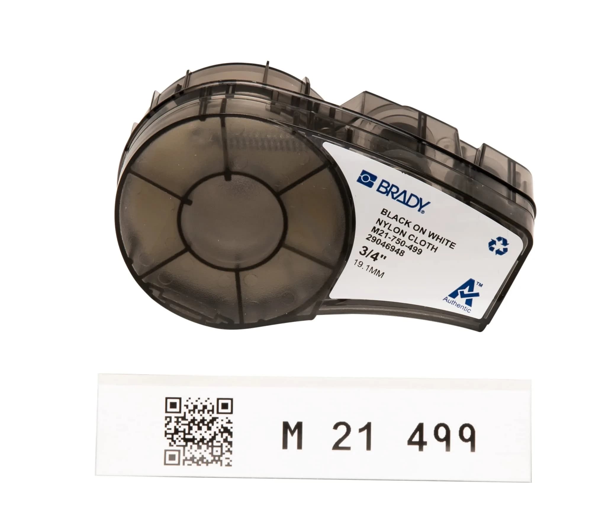 Brady M21-750-499 Nylon Label Tape 1.9cm (0.75") x 4.88m (16') Black on White | Genuine OEM Refill for BMP21 Printers - main product image