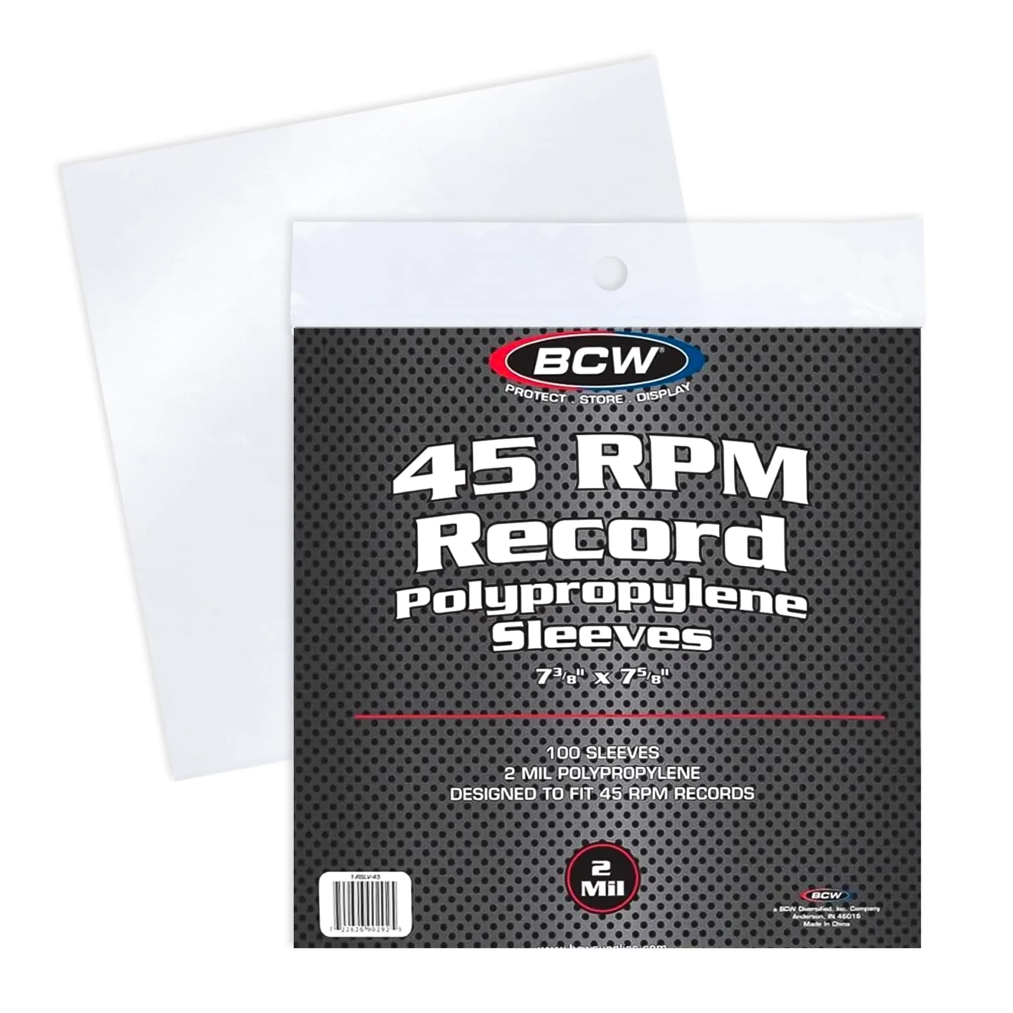 BCW 45 RPM Vinyl Record Sleeves 100 Count | Clear 2 Mil Polypropylene for 7-Inch Records - main product image