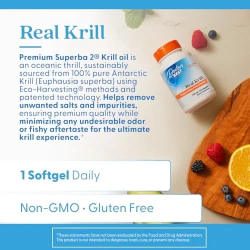 Doctor's Best Real Krill Oil 350 mg Softgels (60 Count) | Omega-3s, EPA, DHA & Astaxanthin for Heart & Brain Health thumbnail 2