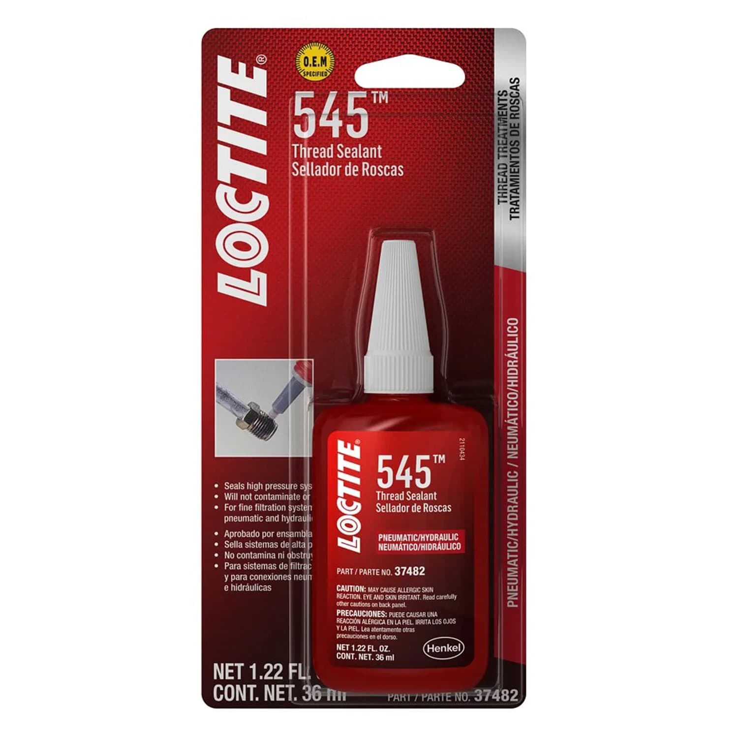 Loctite 545 Pneumatic/Hydraulic Thread Sealant 36ml (1.21 Fl Oz) | Seals High-Pressure Systems