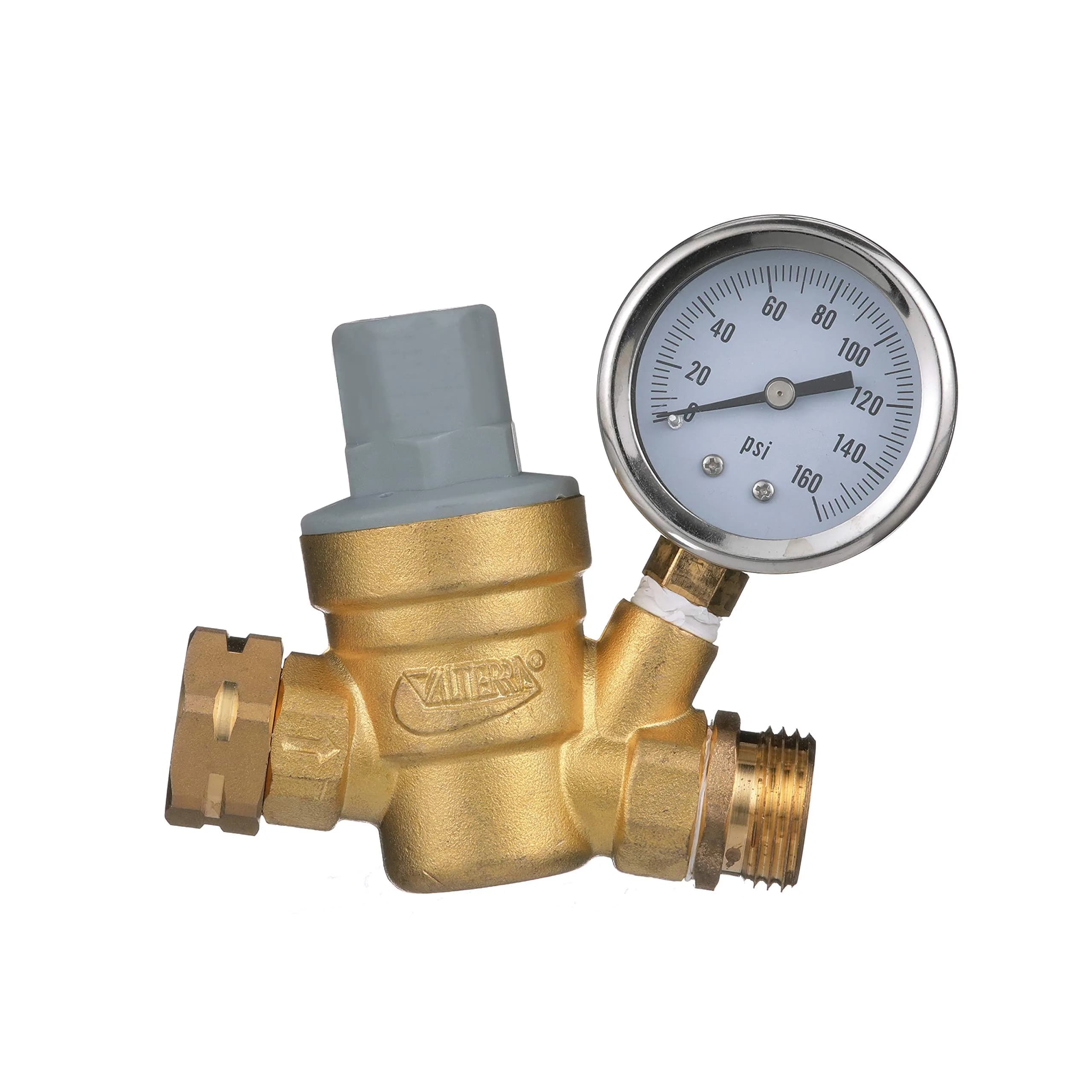 Valterra RV Water Regulator Brass Adjustable Pressure Gauge | Lead-Free, Conforms to Drinking Water Laws - main product image