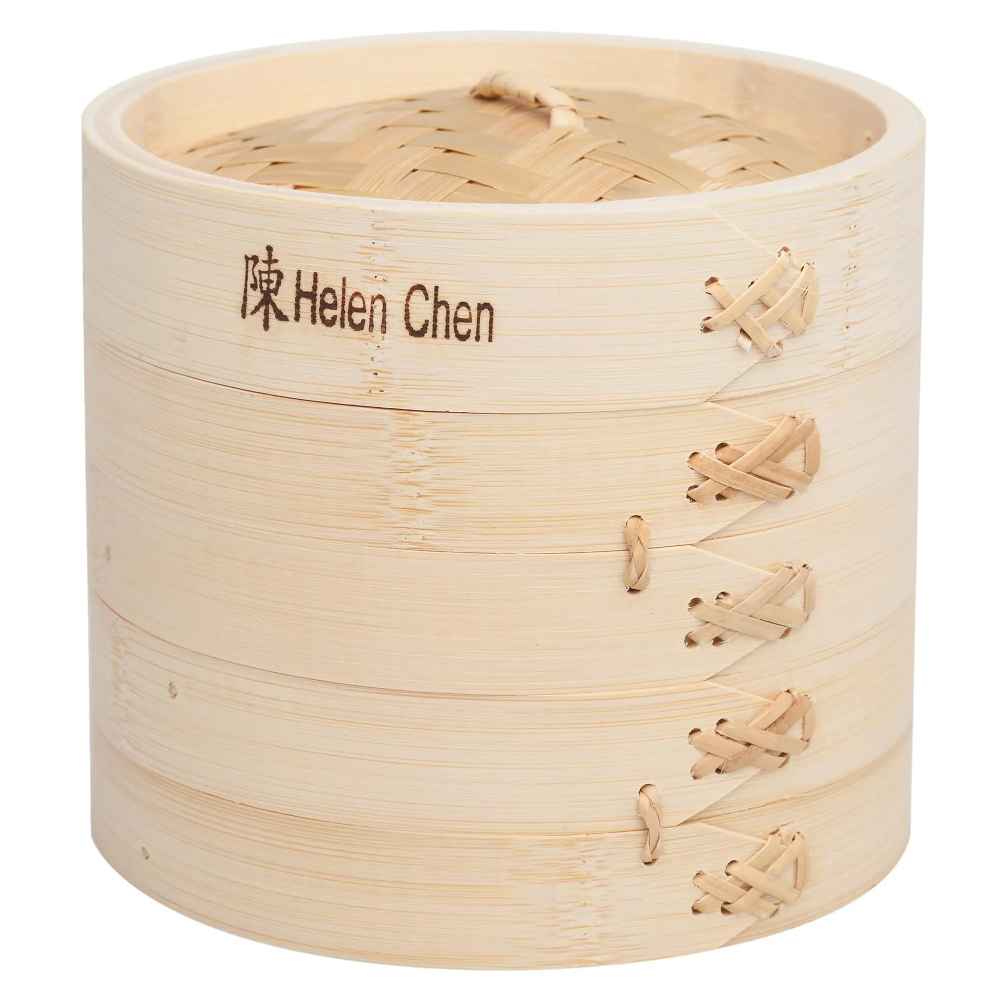 Helen's Asian Kitchen Bamboo Food Steamer With Lid, 6 Inch (15.2 cm) 2-Tier Basket | Authentic Asian Cooking