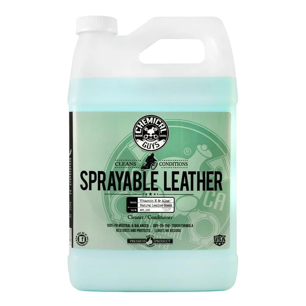 Chemical Guys SPI_103 Sprayable Leather Cleaner and Conditioner in One for Interiors, Apparel, and More (Works on Natural, Synthetic, Pleather, Faux Leather and More) Leather Scent, 128 fl oz (1 Gal) thumbnail 1