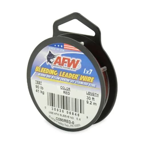 AFW Bleeding Leader Blood Red Nylon Coated 1x7 Stainless Steel Leader Wire 90 Pound Test 30-Feet | Mimics Blood to Attract Fish thumbnail 1