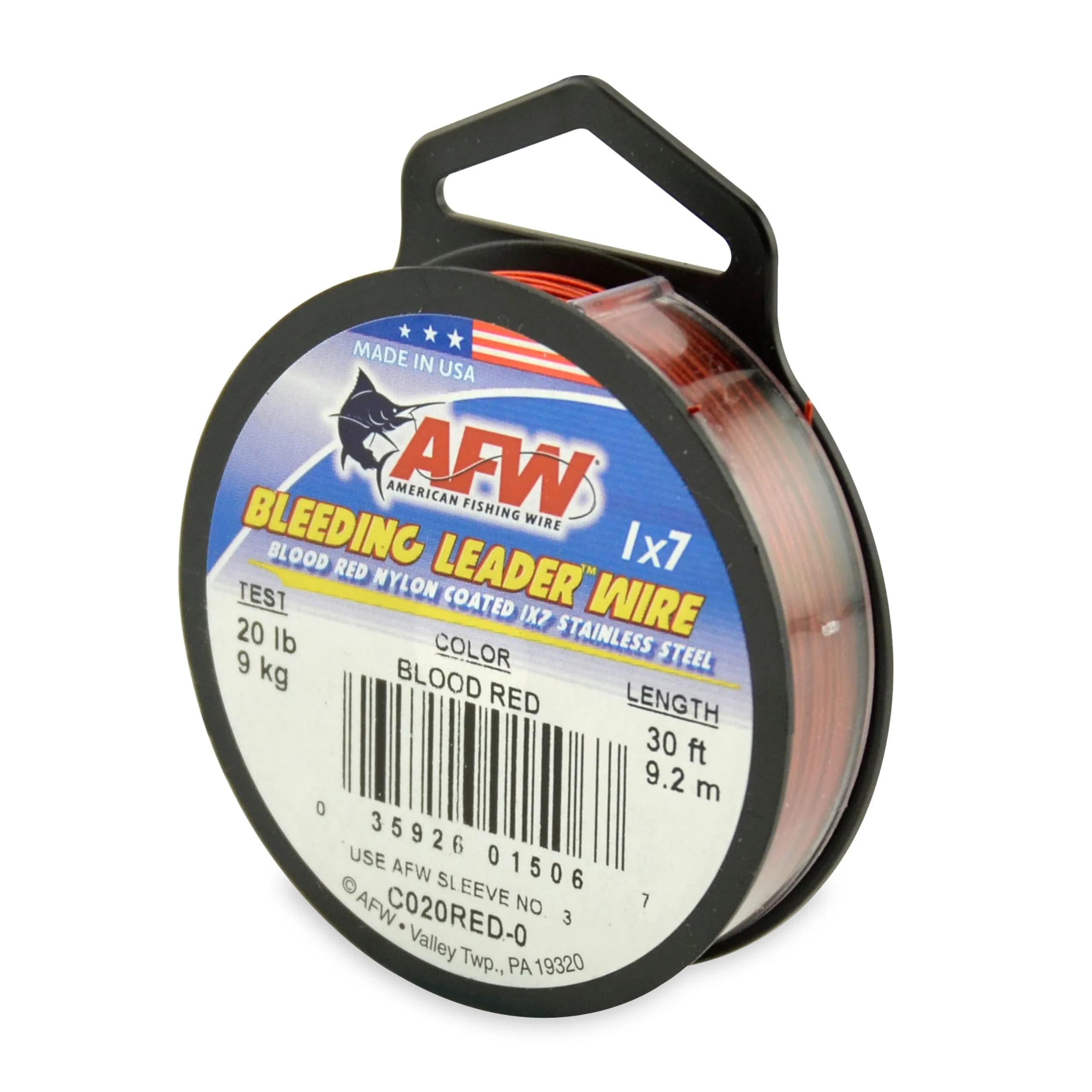 AFW Bleeding Leader Blood Red Nylon Coated 1x7 Stainless Steel Leader Wire 9.14 m (30 Feet) | 13.6 kg (30 Pound) Test — 20 lb