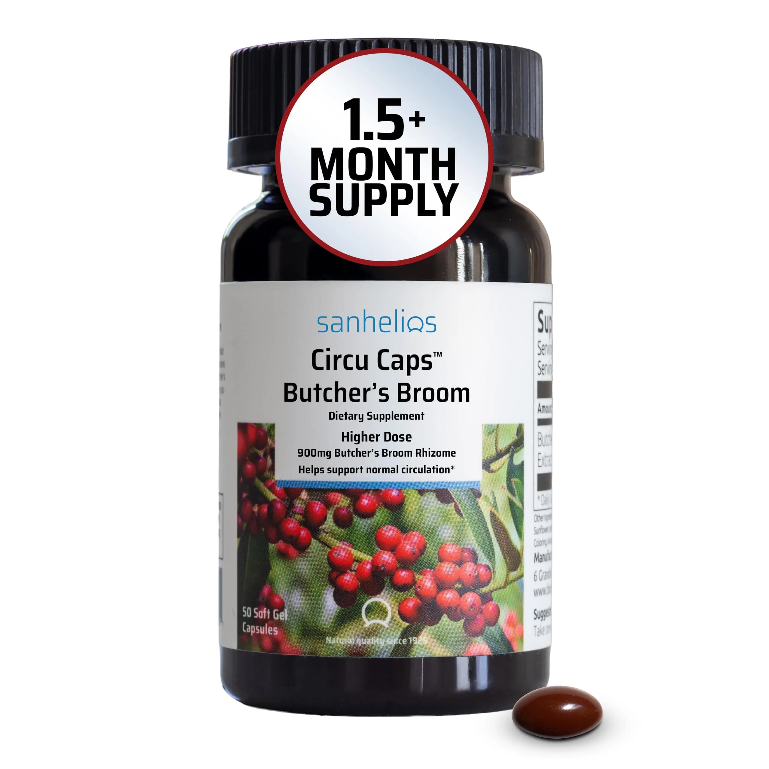 Sanhelios Circu Caps Butcher's Broom Extract 50 Caps | Supports Leg Circulation & Vein Health