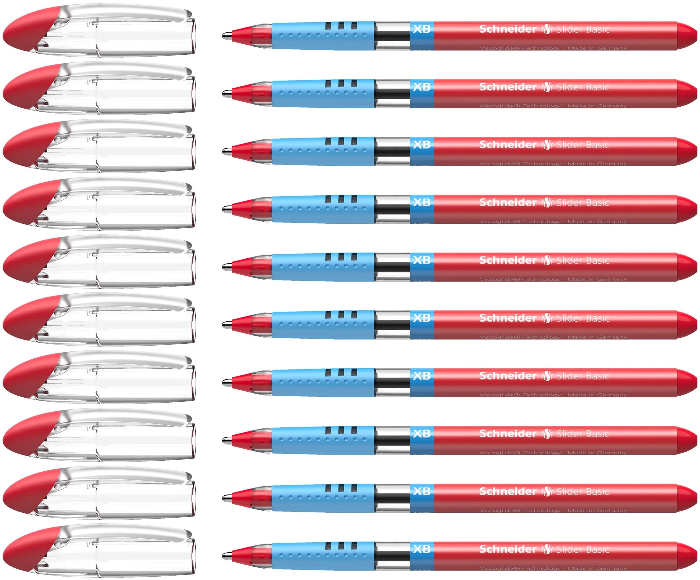 Schneider Slider Basic XB Ballpoint Pen 1.4mm Assorted Colors (8-Pack) | Smooth Viscoglide Ink Flow — Red
