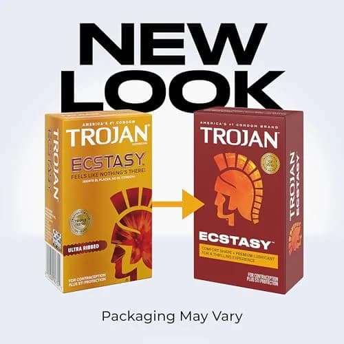 TROJAN Ultra Ribbed Ecstasy Lubricated Condoms, 10 Count Pack | Enhanced Sensation & Trusted Protection thumbnail 2
