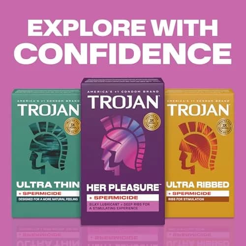 Trojan Her Pleasure Plus Spermicide Latex Lubricated Condoms, 12 Count | Ribbed & Contoured for Extra Sensation thumbnail 7