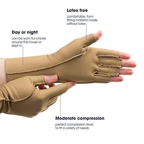 isotoner Open Finger Therapeutic Compression Gloves X-Small Camel | Moderate Support 23-32 mmHg thumbnail 2