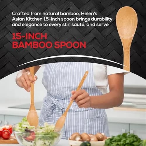 Helen's Asian Kitchen Bamboo Cooking Spoon 15-Inch | Stirring, Mixing, Serving Utensil thumbnail 3