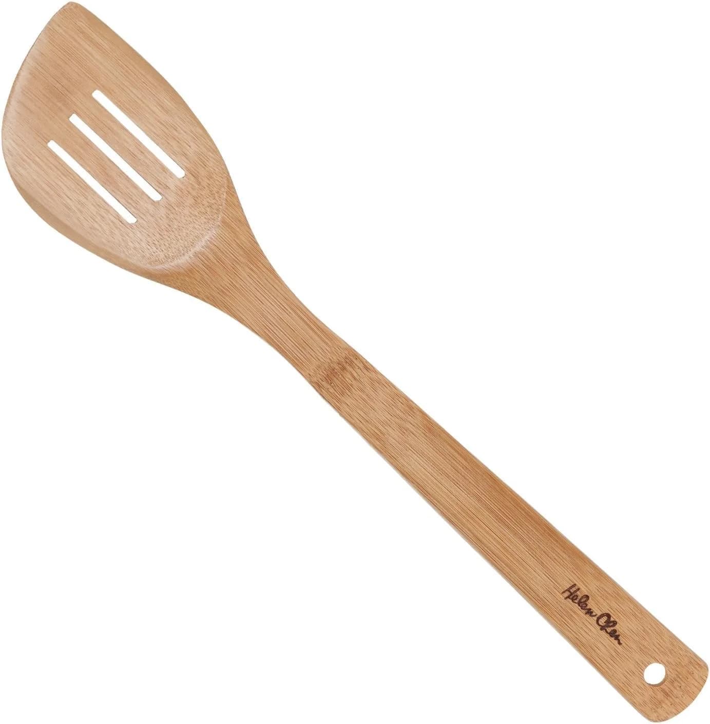 Helen's Asian Kitchen Slotted Spatula, Natural Bamboo, 13-Inch | Ergonomic, Sustainable & Safe for Nonstick