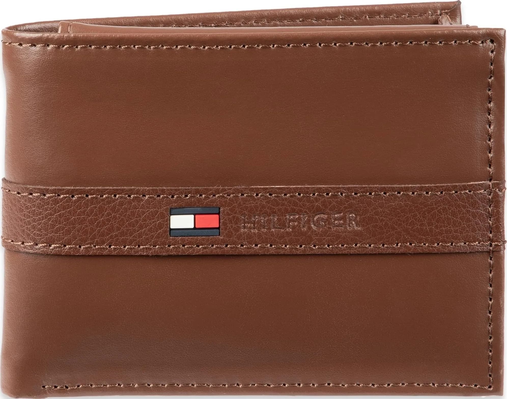 Tommy Hilfiger Men's Leather Bifold Wallet with Removable ID Window | 6 Card Slots, Light Tan
