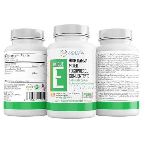 UNIQUE E Mixed Tocopherols Vitamin E Softgels 180 Ct | High Gamma Complex, Natural Antioxidant Support thumbnail 2