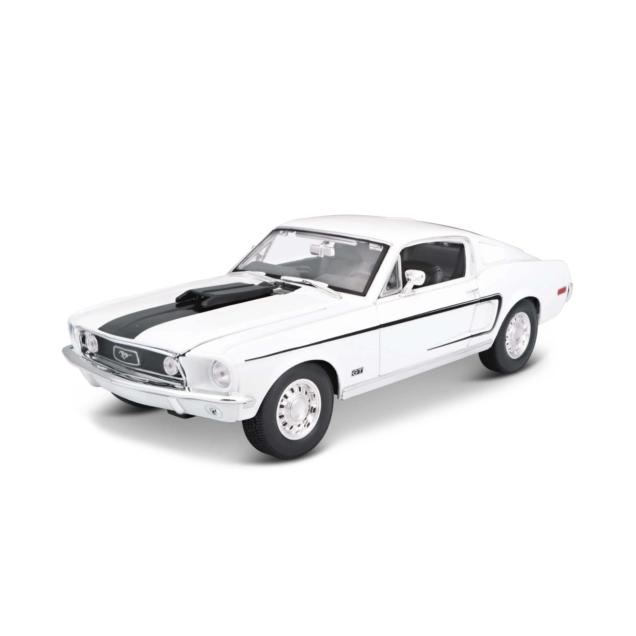 Maisto 1968 Ford Mustang GT Cobra Jet 1/18 Scale Diecast Model Vehicle White | Classic Collector's Replica - main product image