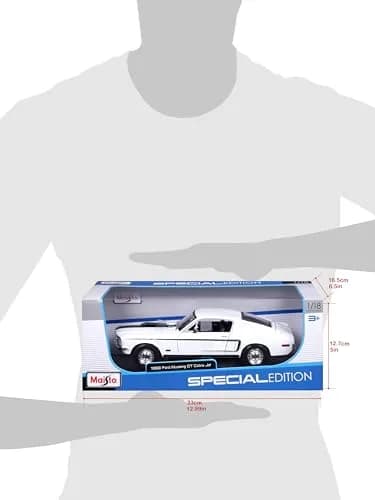 Maisto 1968 Ford Mustang GT Cobra Jet 1/18 Scale Diecast Model Vehicle White | Classic Collector's Replica thumbnail 5
