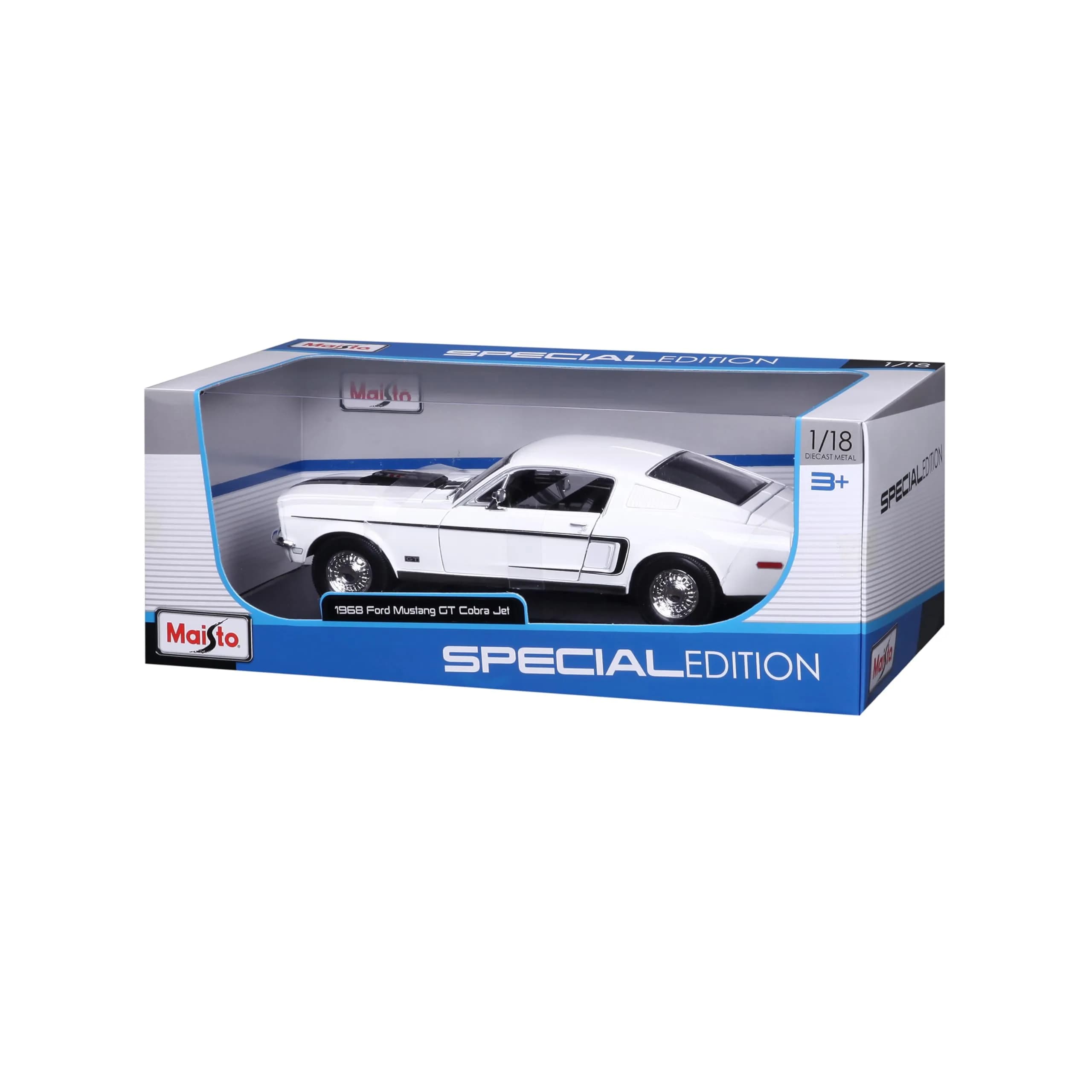 Maisto 1968 Ford Mustang GT Cobra Jet 1/18 Scale Diecast Model Vehicle White | Classic Collector's Replica - view 7