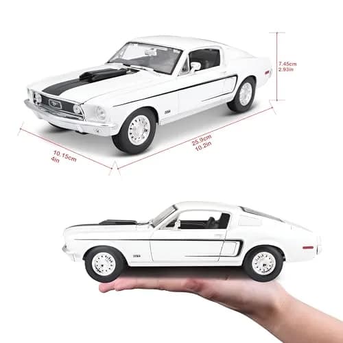 Maisto 1968 Ford Mustang GT Cobra Jet 1/18 Scale Diecast Model Vehicle White | Classic Collector's Replica thumbnail 2
