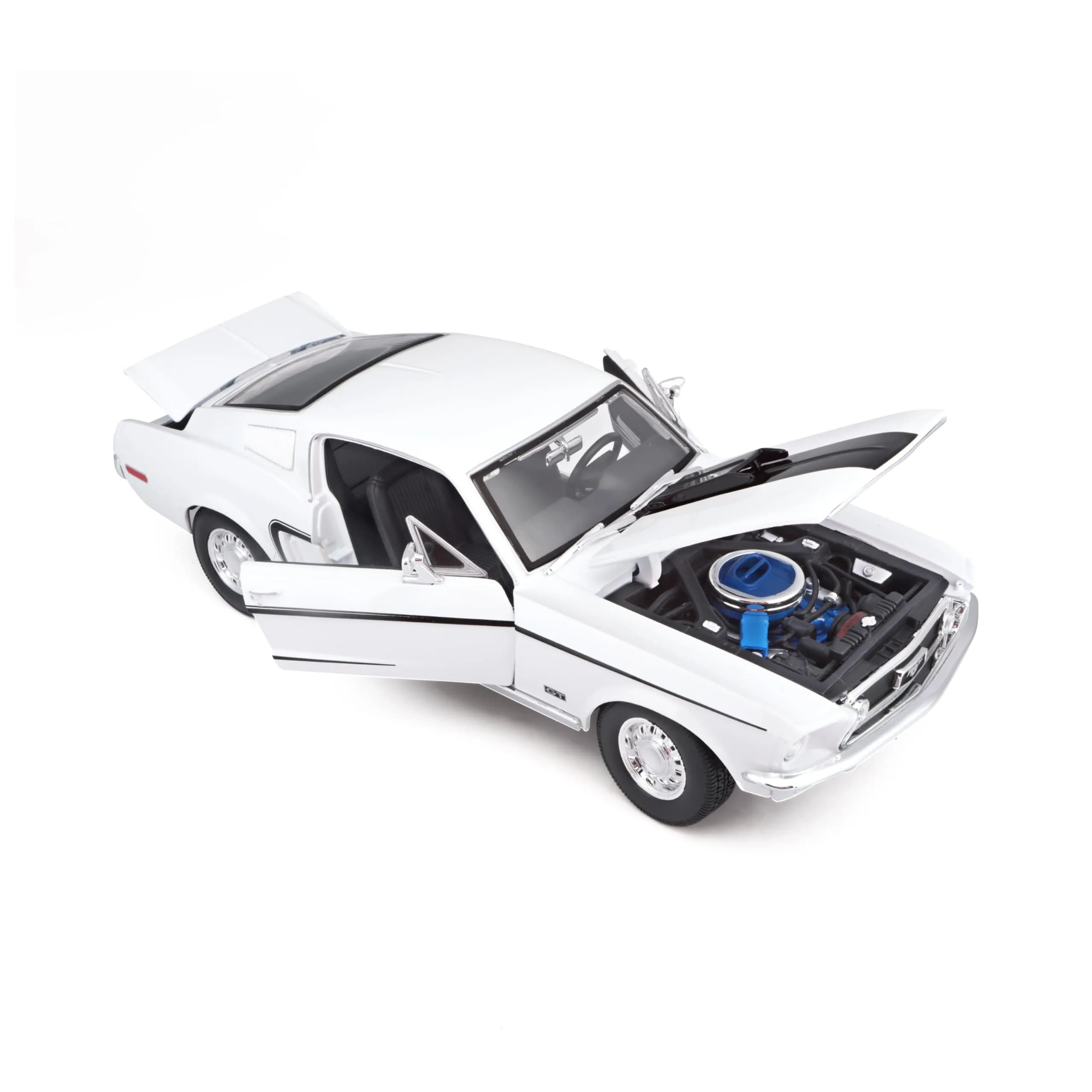 Maisto 1968 Ford Mustang GT Cobra Jet 1/18 Scale Diecast Model Vehicle White | Classic Collector's Replica - view 3