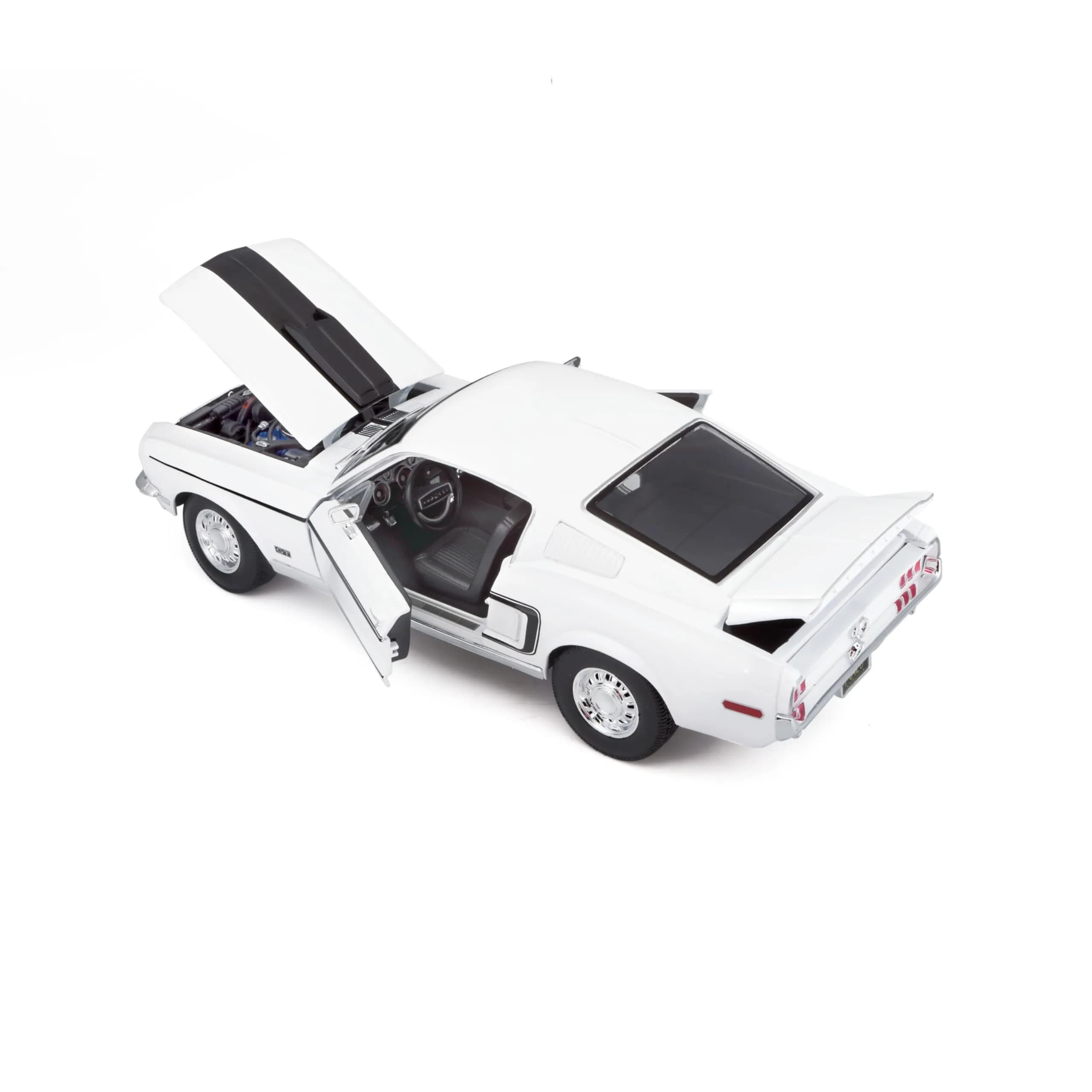 Maisto 1968 Ford Mustang GT Cobra Jet 1/18 Scale Diecast Model Vehicle White | Classic Collector's Replica - view 4