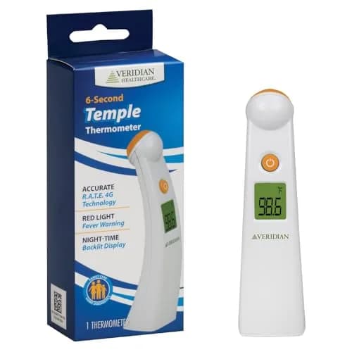 Veridian Healthcare Temporal Contact Thermometer LCD Display 6-Second Readout | Fever Alert Backlit Display thumbnail 1