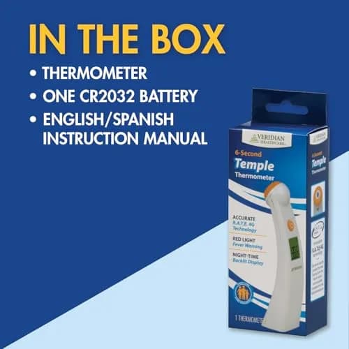 Veridian Healthcare Temporal Contact Thermometer LCD Display 6-Second Readout | Fever Alert Backlit Display thumbnail 8