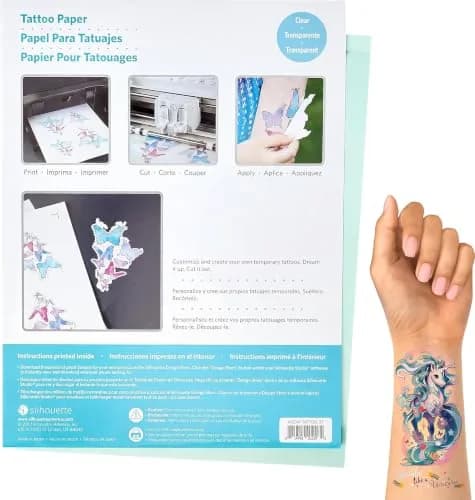 Silhouette America Temporary Tattoo Paper for Inkjet Printers | 1 Sheet, Clear, Skin Safe Adhesive thumbnail 1