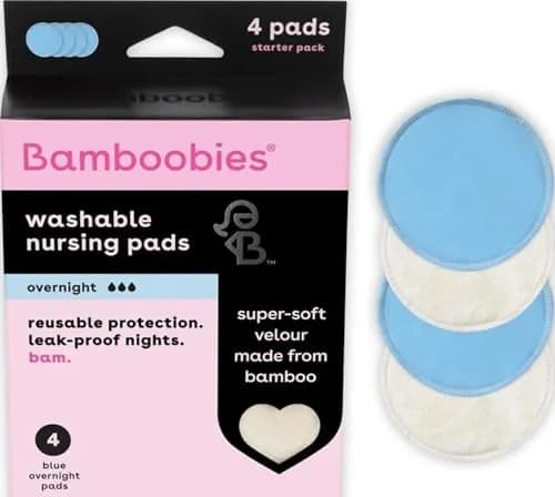 Bamboobies Soft Reusable Overnight Nursing Pads for Breastfeeding, 4 Count | Ultra-Soft Velour & Leak-Proof thumbnail 1