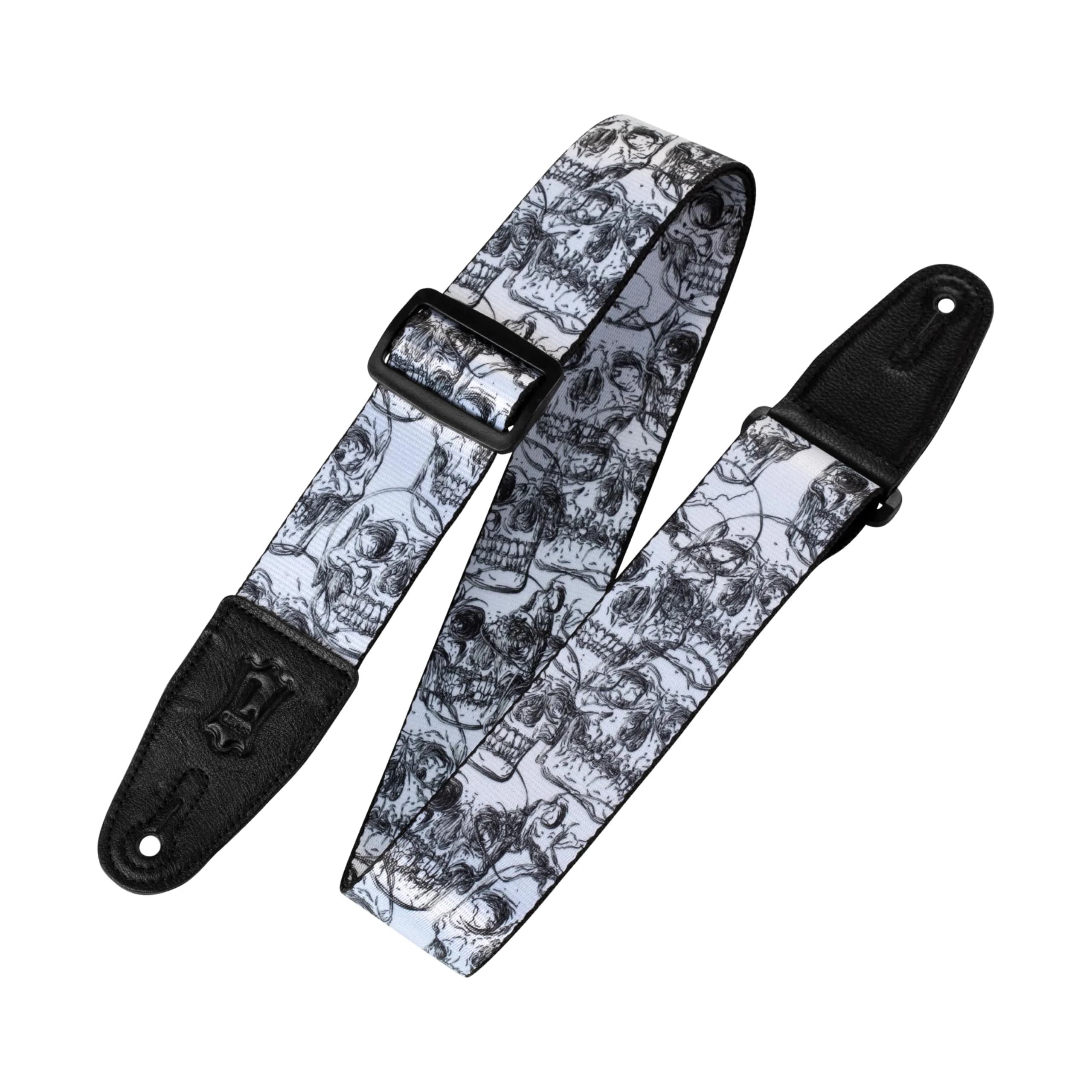 Levy's Black & White Dragon Polyester Guitar Strap 15.3 cm (6") | Genuine Leather Ends & Adjustable 152 cm (60") — Black, White