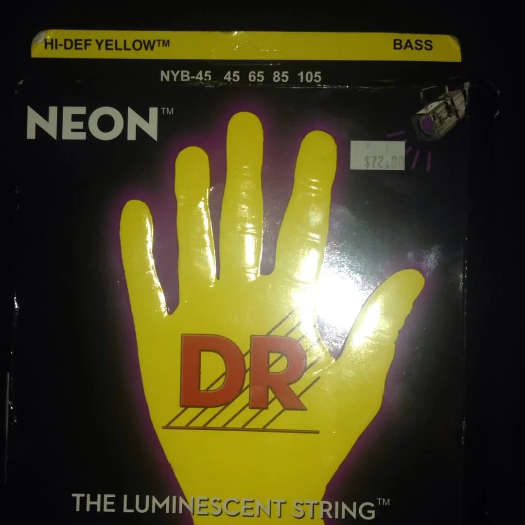 DR Strings NEON Electric Bass Guitar Strings - .045-.105 Medium, Yellow | Bright, Long-Lasting Coated Strings for Stage & Studio - main product image