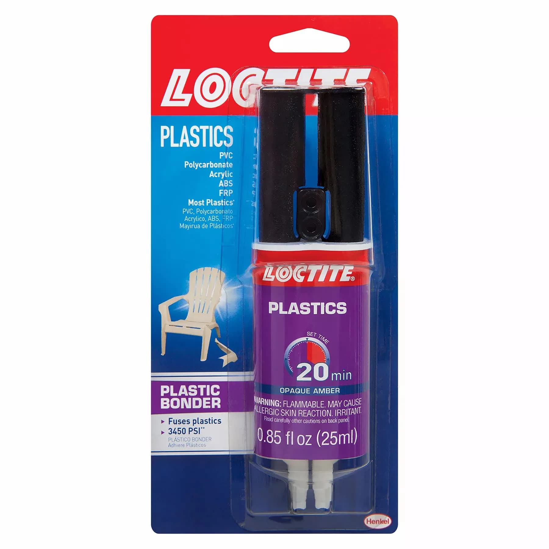 Loctite Plastic Bonder 0.85 fl oz (25 ml) Syringe | Bonds & Repairs Most Plastics — Opaque Amber