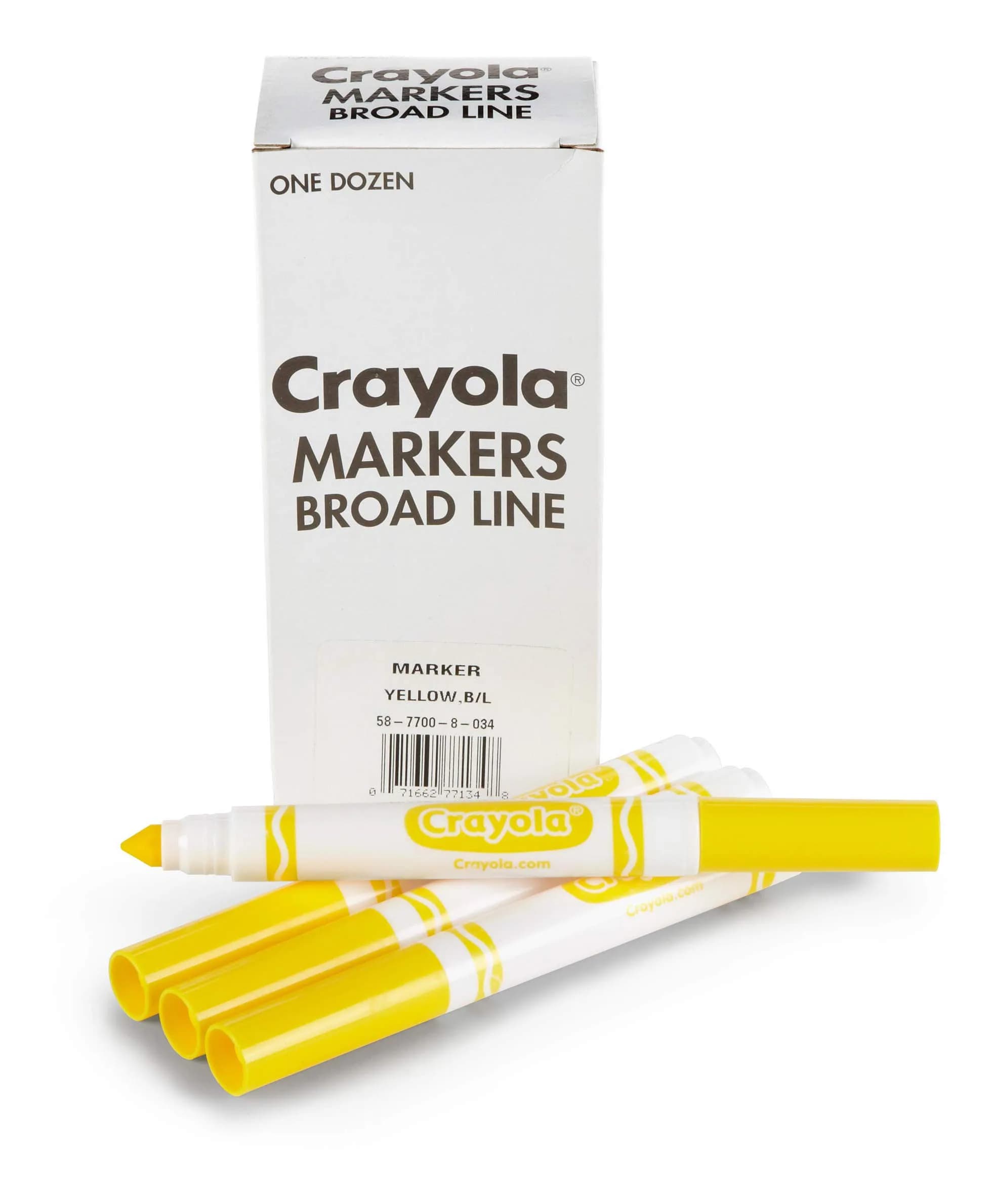 Crayola Broad Line Markers - Yellow (12ct) | Non-Toxic Water-Based Ink for Paper