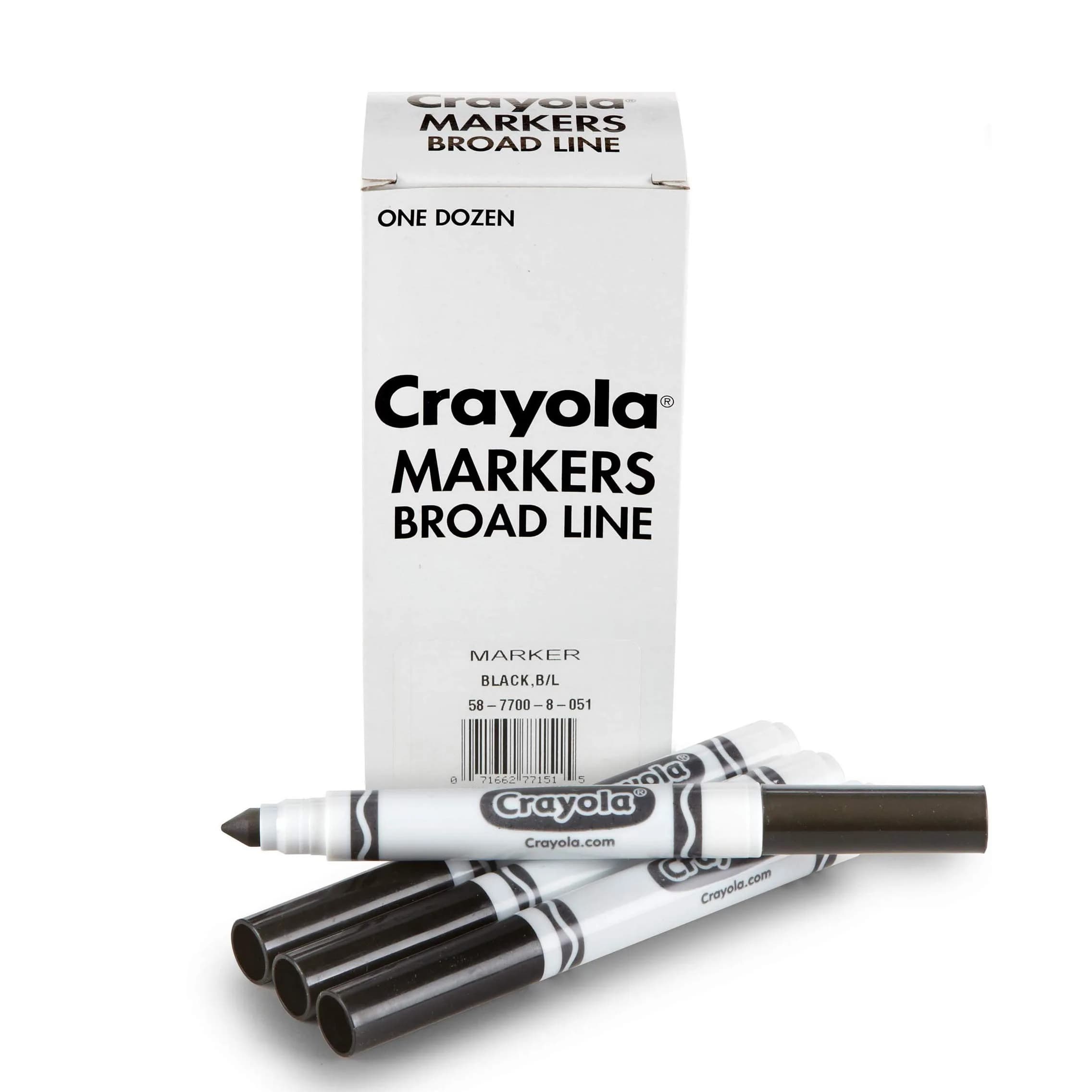 Crayola Broad Line Markers - Black (12 Count, 2mm+ Tip) | Non-Toxic, Water-Based Ink for Paper - main product image